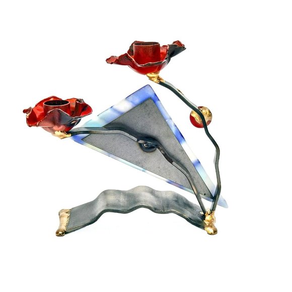 Gary Rosenthal Handmade Shabbat Candle Holder Fused Art Glass Sculpture - Picture 2 of 2